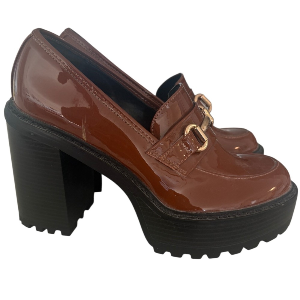 Madden Girl Womens Kiera Platform Horsebit Loafers Patent Leather Size 7 Preppy